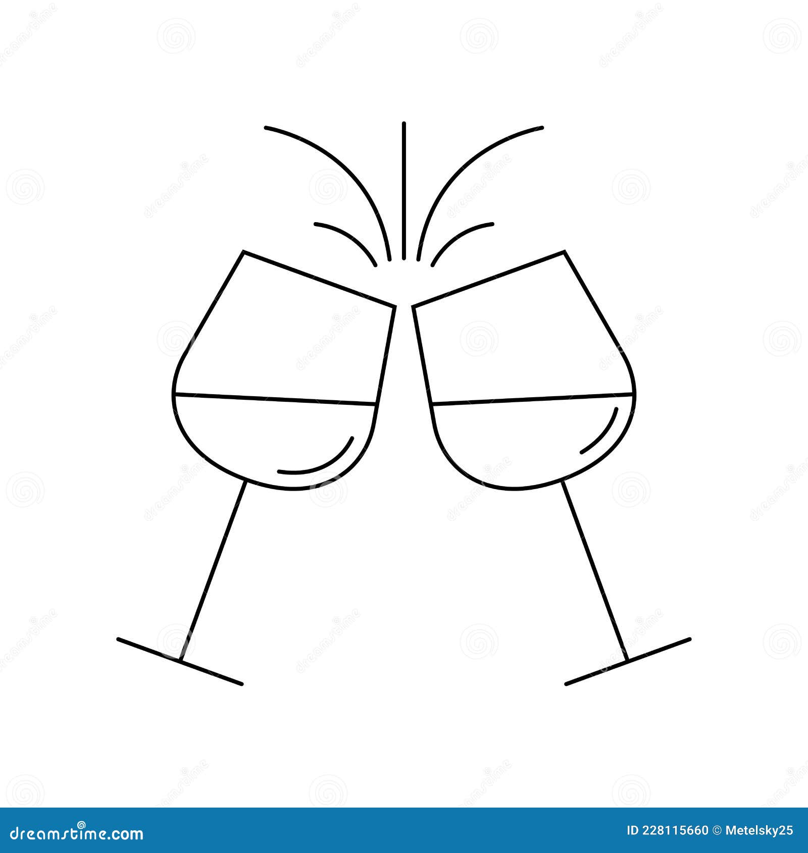 cheers outline icon with two wine glasses. toast and clinc glasses .  .